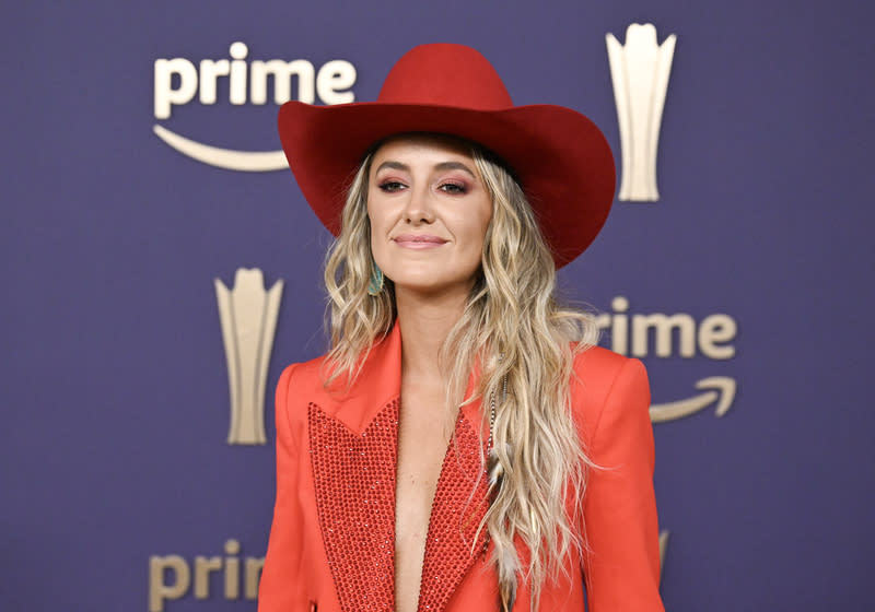 Lainey Wilson at the Academy of Country Music Awards on May 16 in Frisco, Texas, Area, red carpet, red trend, Western