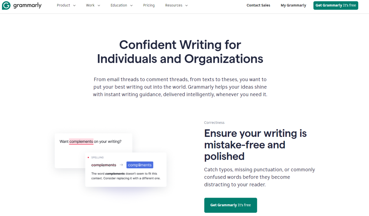  Grammarly landing page. 