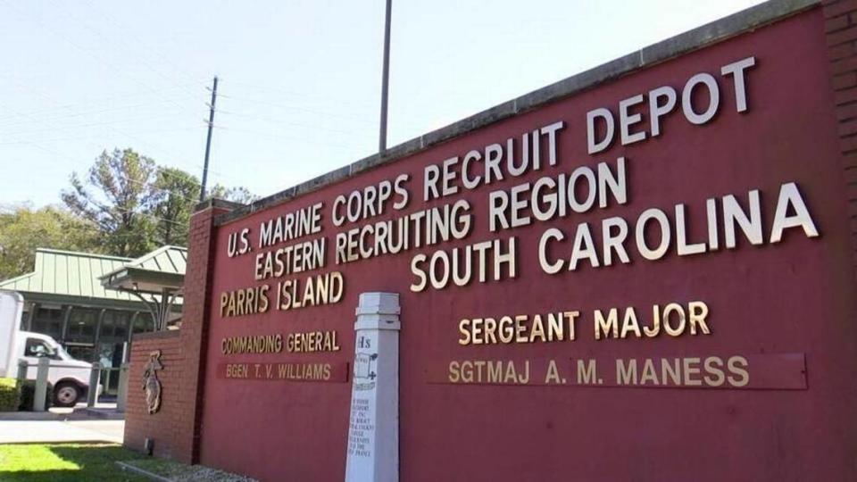 The entrance to Marine Corps Recruit Depot Parris Island on March 21, 2016.