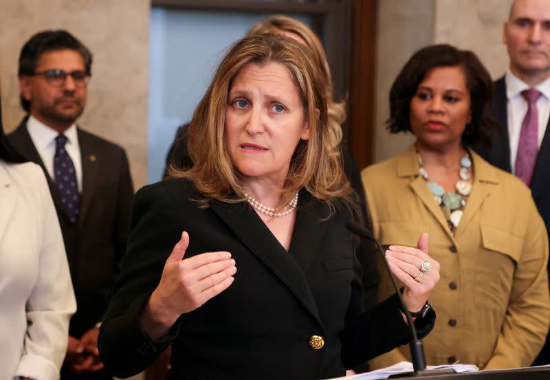 FILE PHOTO: Canada's Deputy Prime Minister and Minister of Finance Freeland speaks about changes to capital gains tax legislation, in Ottawa