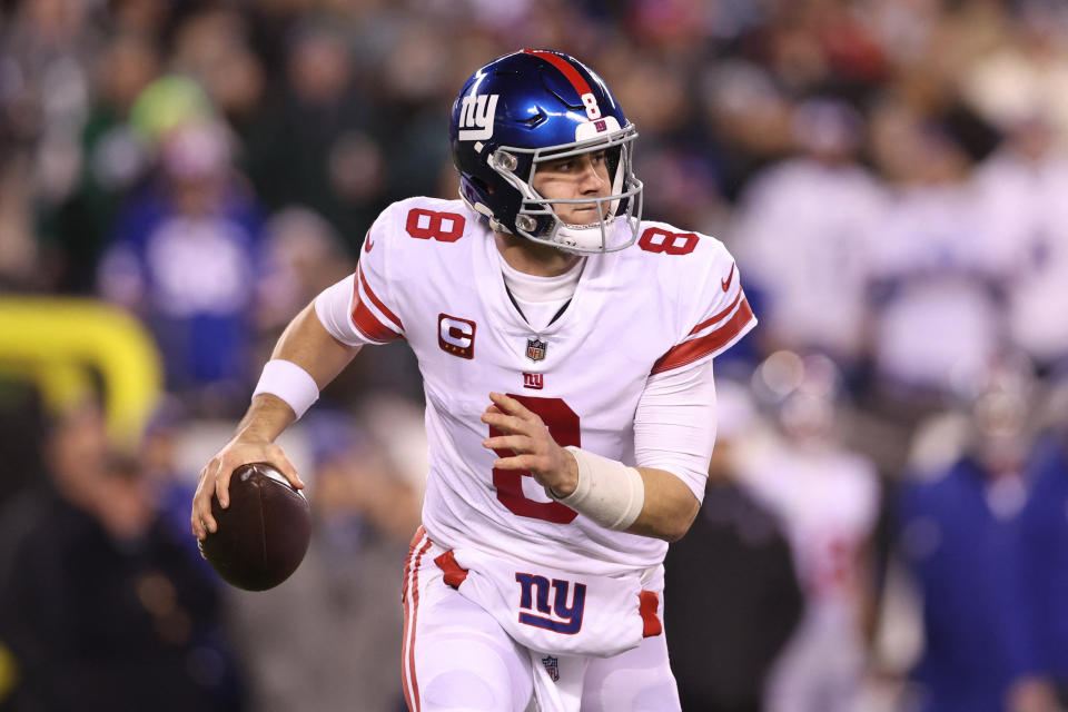 Daniel Jones was much improved this past season. Will it be enough for the Giants to keep him around? (Bill Streicher-USA TODAY Sports)