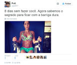 A prisão de ventre de Gracyanne virou assunto nas redes sociais. Os internautas não perdoaram e fizeram diversas piadas e memes sobre o assunto. (Foto: Reprodução/ Twitter)