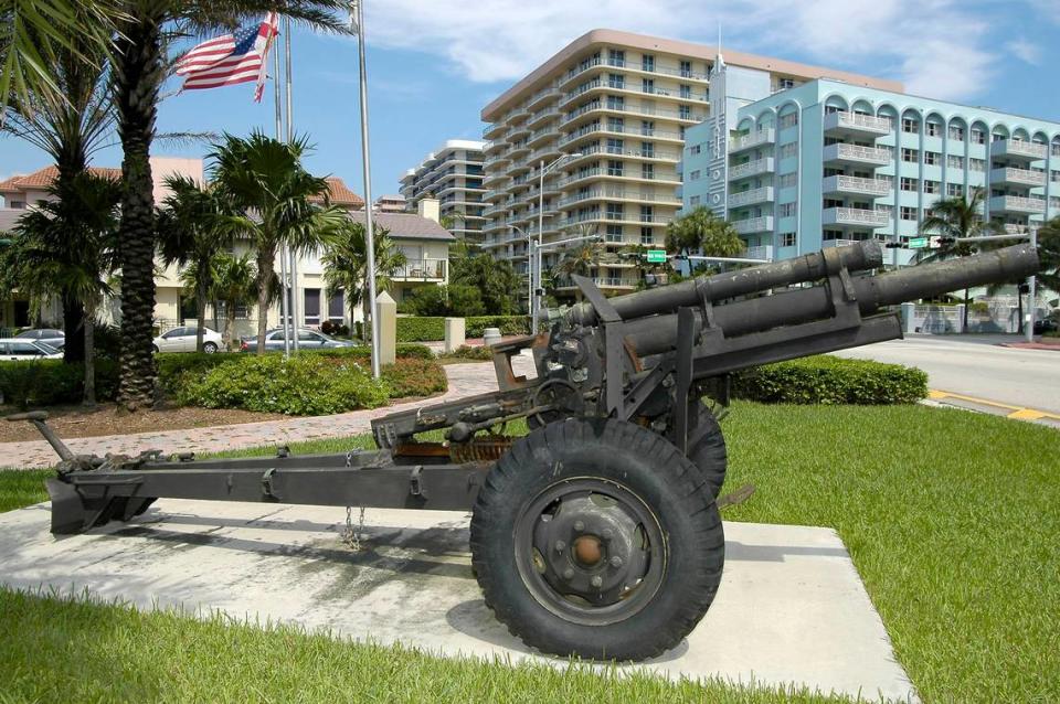 Champlain Towers, pre-collapse, looms in the background in the photograph of Veterans Park at 88th Street and Collins Avenue in Surfside.