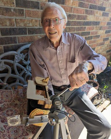 <p>Carol Biser Barlow</p> LaVerne Biser getting ready for the April 8 solar eclipse in Texas