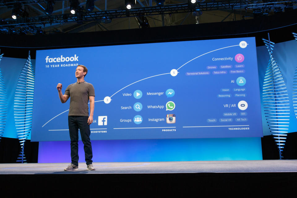 Facebook CEO Mark Zuckerberg presents 10-year plan at F8 conference in 2016