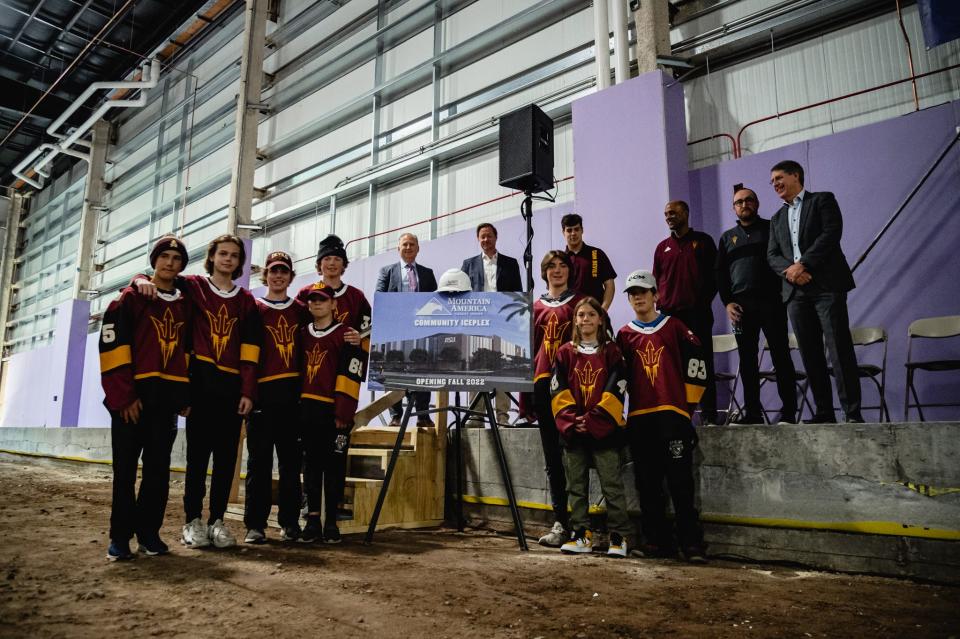 Local youth hockey players were invited to the announcement as the Mountain America Community Iceplex will be used for hockey tournaments in addition to being the practice facility for ASU's hockey programs.