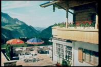 Exterior view of the terrace at the Berghof (formerly known as Haus Wachenfeld), Adolf Hitler's estate in Berchtesgaden, Upper Bavaria, Germany, late 1930s. (Photo by Hugo Jaeger/Timepix/Time Life Pictures/Getty Images)