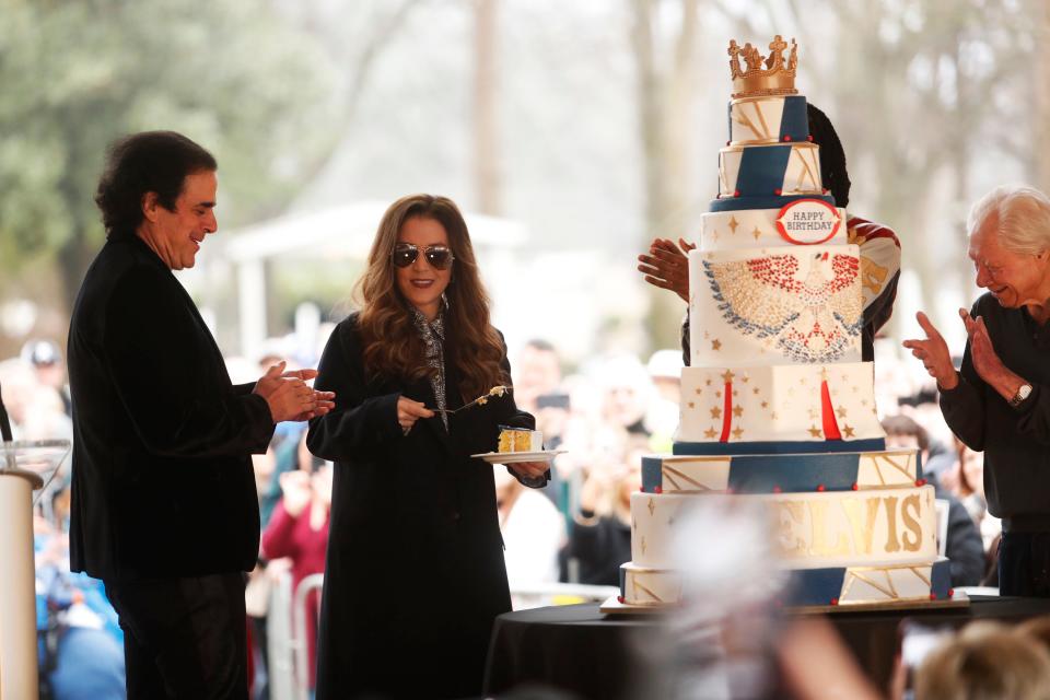 Fans from around the world gathered on the front lawn of Graceland to celebrate the birthday of Elvis with Lisa Marie Presley on Jan. 8, 2023, in Memphis.