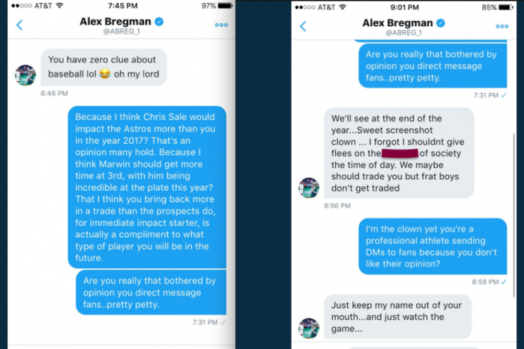 Alex Bregman wasn't happy with a fan who mentioned him on Twitter. (Screenshot via @AllenH83)