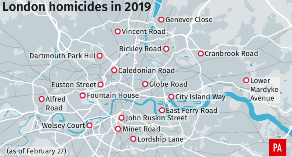 <em>Homicides across the capital so far in 2019 (PA)</em>