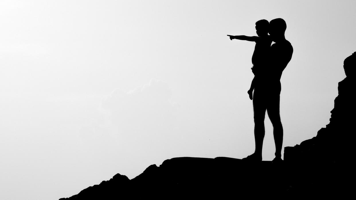  Father and child in black and white 