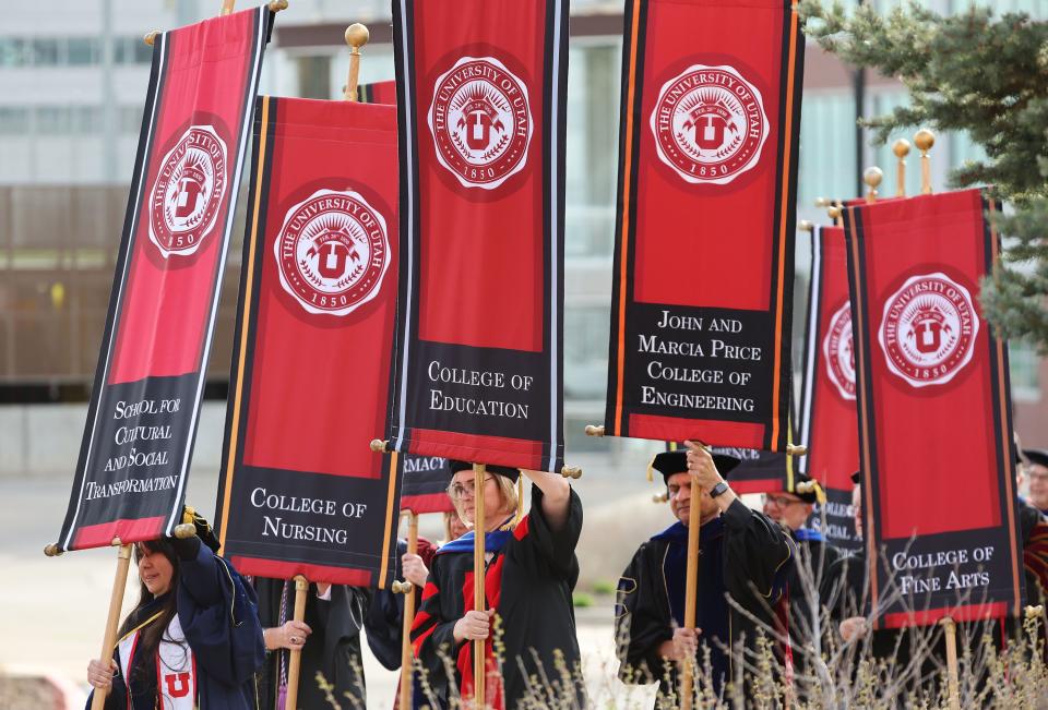 The University of Utah commencement procession in Salt Lake City on Thursday, May 4, 2023. With 8,723 graduates, it is the largest group of graduates in the school’s history. | Jeffrey D. Allred, Deseret News