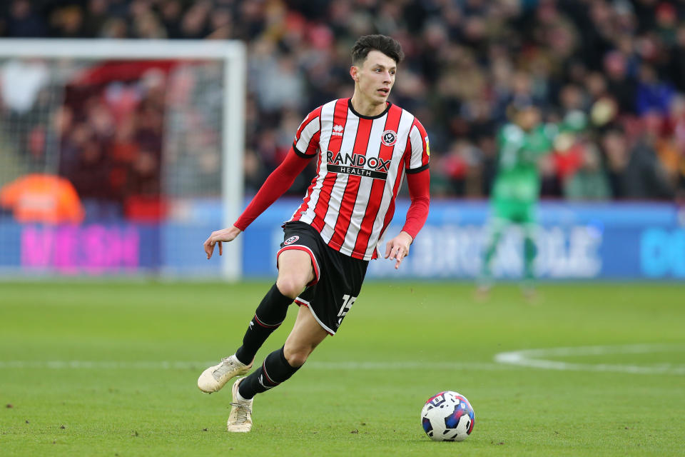 SHEFFIELD, ENGLAND - JANUARY 14: Anel AhmedhodÅ¾iÄ‡ of Sheffield United in action during the Sky Bet Championship between Sheffield United and Stoke City at Bramall Lane on January 14, 2023 in Sheffield, England. (Photo by Ashley Allen/Getty Images)