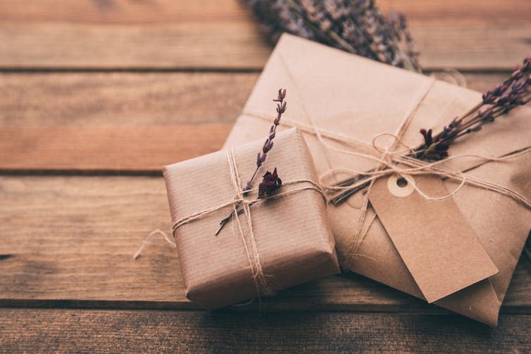 <span class="caption">Recycled brown paper is a sustainable and fashionable choice for wrapping.</span> <span class="attribution"><a class="link " href="https://www.shutterstock.com/image-photo/gift-wrapping-composition-homemade-wrapped-present-562785853?src=sdpLUw-freytnjuYz-xIeA-1-4" rel="nofollow noopener" target="_blank" data-ylk="slk:Victoria43/Shutterstock;elm:context_link;itc:0;sec:content-canvas">Victoria43/Shutterstock</a></span>