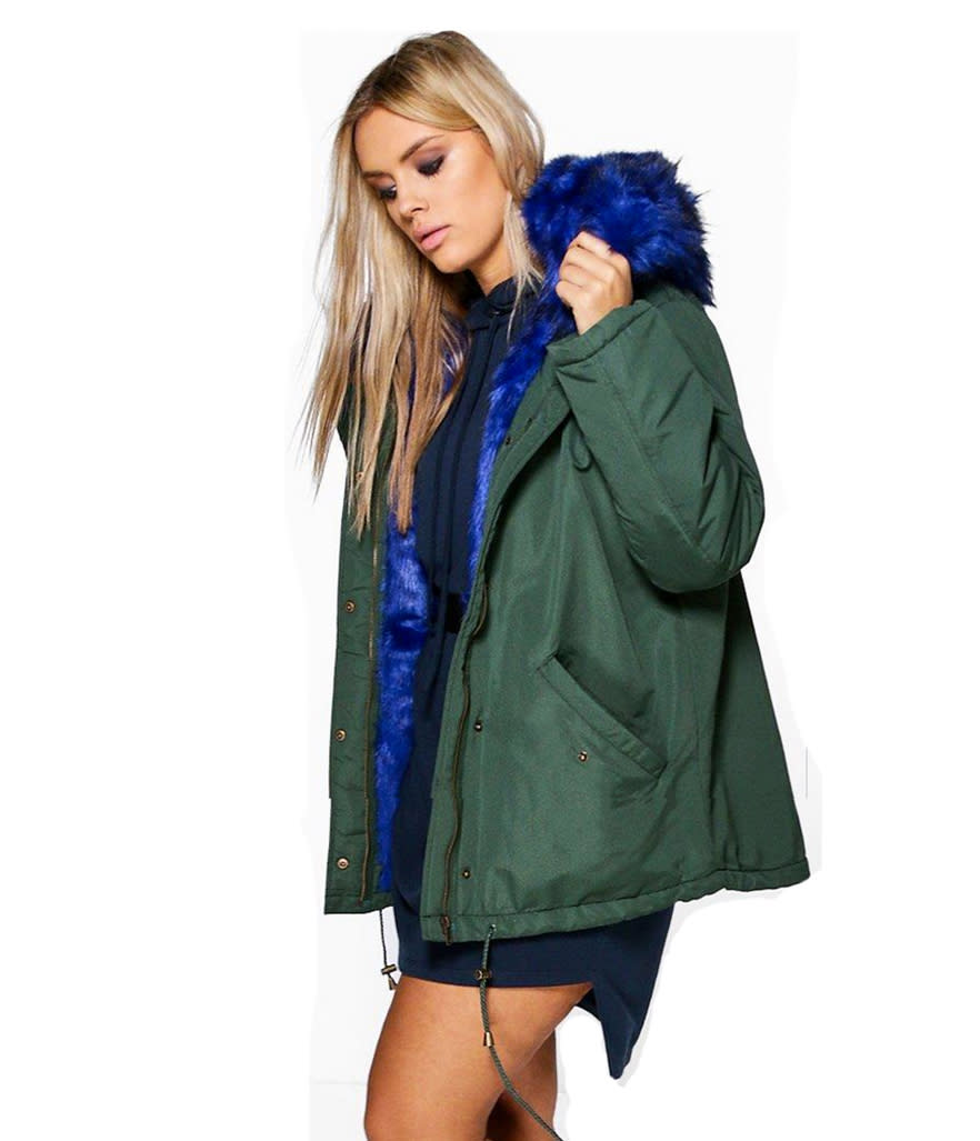 Boohoo Ciara Contrast Faux Fur Parka Coat