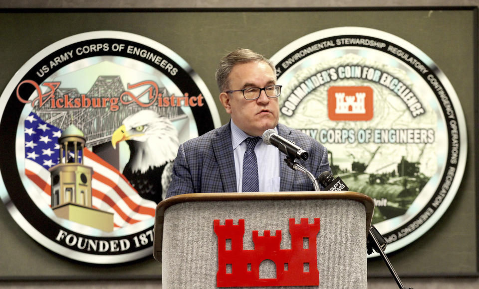 Environmental Protection Agency Administration Andrew R. Wheeler speaks during a press conference Monday, Jan. 11, 2021, organized by the Environmental Protection Agency at the U.S. Army Corps of Engineers Vicksburg District facility in Vicksburg, Miss. (Tim Reeves/The Vicksburg Post via AP)