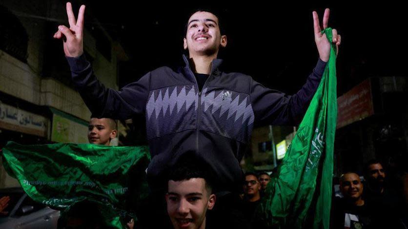 Celebración por los prisioneros liberados en Cisjordania.