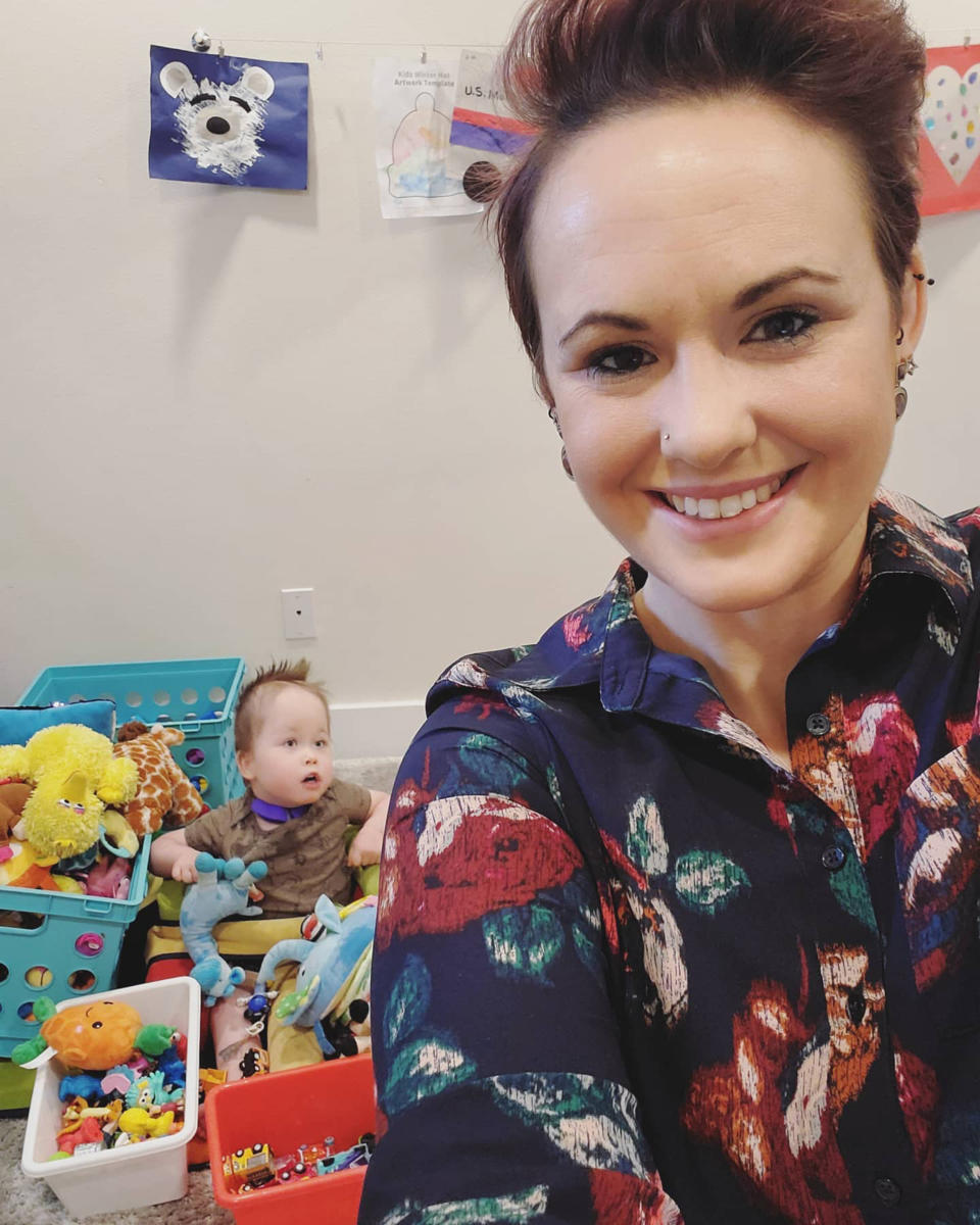 Whitney Stohr works in Malachi's playroom. (Courtesy Whitney Stohr)