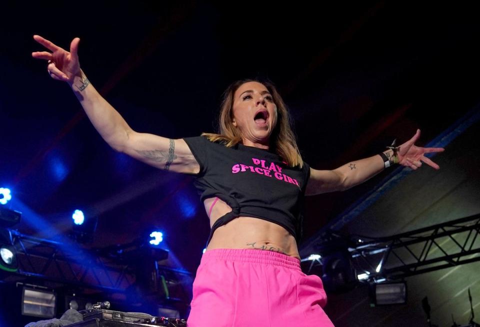 Mel C during her disco set in the William’s Green tent on Thursday (PA)