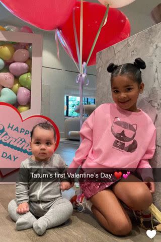 <p>Khloe Kardashian/Snapchat</p> Tatum and True celebrate Tatum's first Valentine's Day in February 2023