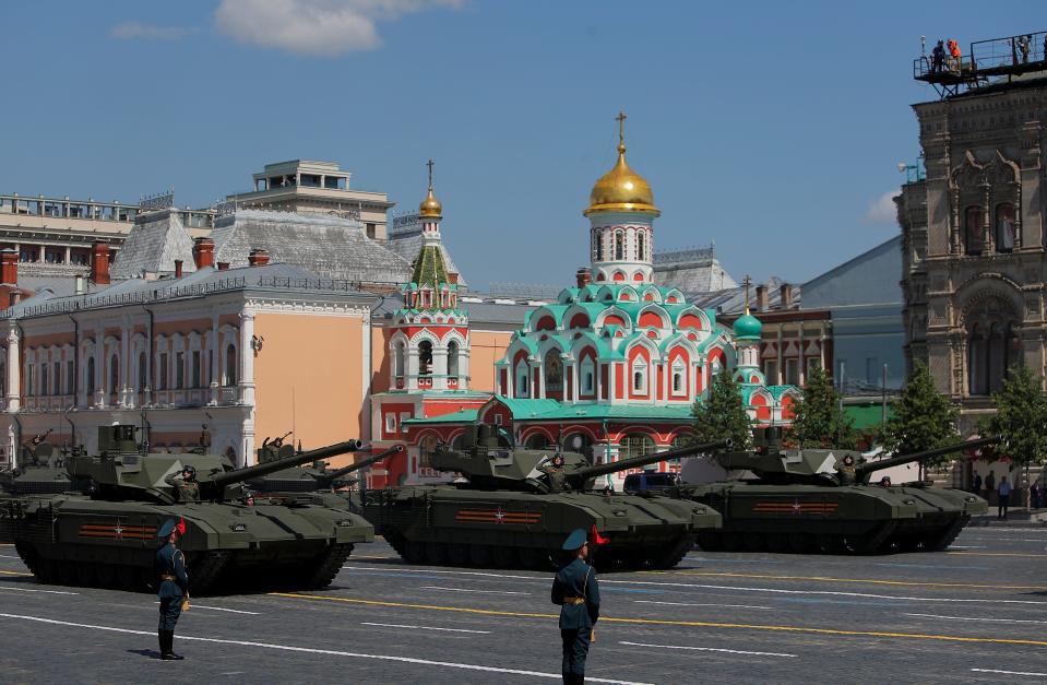 Russian servicemen drive T-14 Armata tanks during the Victory Day Parade in Red Square in Moscow, Russia June 24, 2020.
