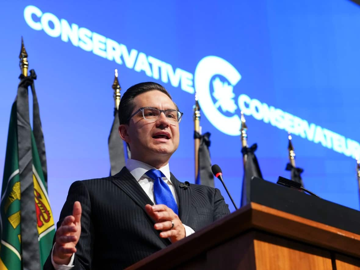 Pierre Poilievre addresses the Conservative caucus for the first time as party leader during a meeting in Ottawa on Monday, Sept. 12, 2022. (Sean Kilpatrick/Canadian Press - image credit)