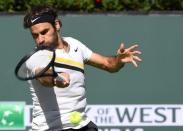 Mar 18, 2018; Indian Wells, CA, USA; Roger Federer (SUI) during the Men's Final match against Juan Martin Del Potro (not pictured) in the BNP Paribas Open at the Indian Wells Tennis Garden. Mandatory Credit: Jayne Kamin-Oncea-USA TODAY Sports