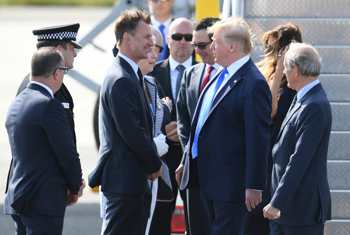 Jeremy Hunt greeted Donald Trump when he landed in the UK last week (Picture; PA)