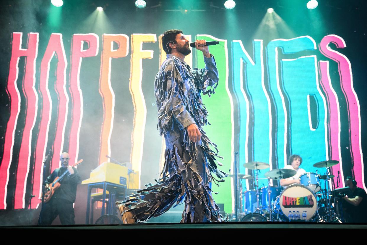 London, UK. 29 June 2024. Kasabian perfoming a surprise set on the fourth day of the Glastonbury Festival, at Worthy Farm in Somerset. Photo credit should read: Matt Crossick/Empics/Alamy Live News