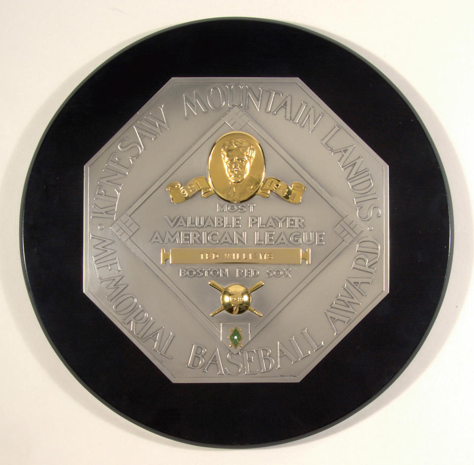 Significant Ted Williams 1949 American League Most Valuable Player Award plaque, (est. value $150,000-$250,000).
