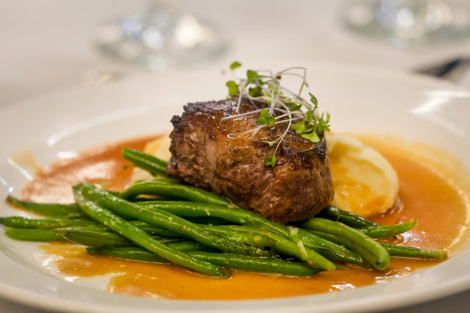 Tenderloin with red wine sauce was displayed as a class watched pastry chef Josh Johnson show his sculptures and give tips on how to make chocolate on Jan. 10 at Troquet in Wauwatosa. The class consisted of a coursed dinner with wine pairings during Johnson's  demonstrations.