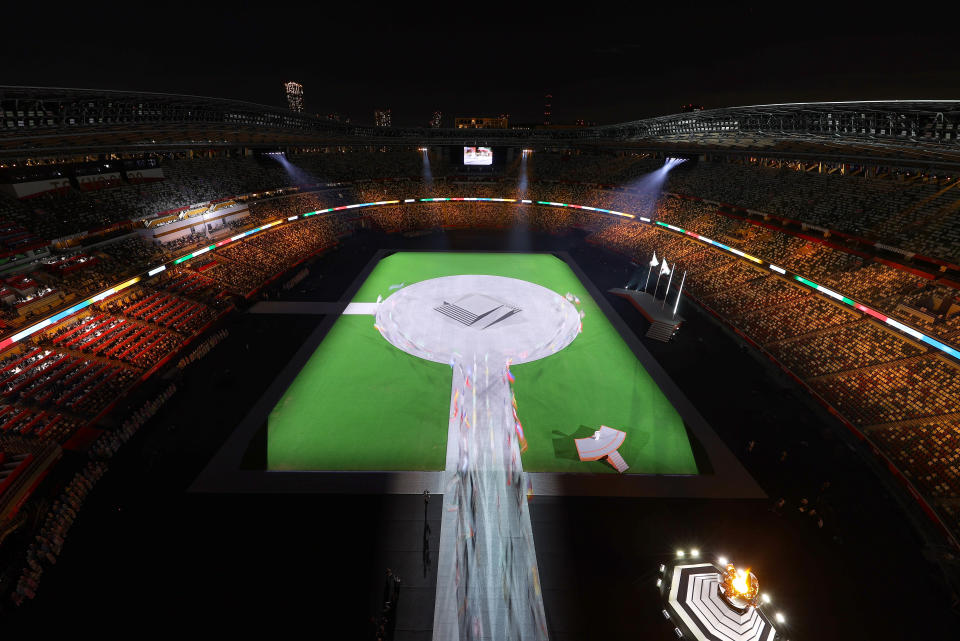 <p>A general view of the stadium during the Closing Ceremony of the Tokyo 2020 Olympic Games at Olympic Stadium on August 08, 2021 in Tokyo, Japan. (Photo by Rob Carr/Getty Images)</p> 