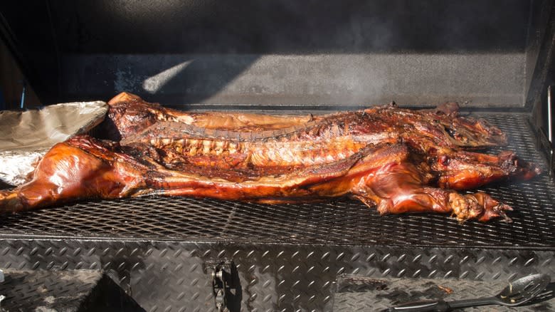 Whole hog on smoker