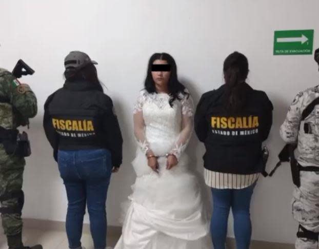 The Mexico state prosecutor's office posted an image showing Nancy N in handcuffs, still wearing her wedding dress. / Credit: Mexico State Attorney General's Office