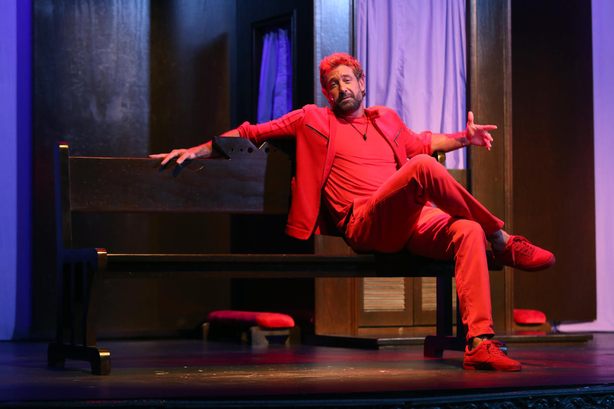 MEXICO CITY, MEXICO - JUNE 21: Gabriel Soto performs on stage during the premiere of 'La Homofobia No Es Cosa De Hombre' at Coyoacan Theatre on June 21, 2019 in Mexico City, Mexico. (Photo by Adrián Monroy/Medios y Media/Getty Images)