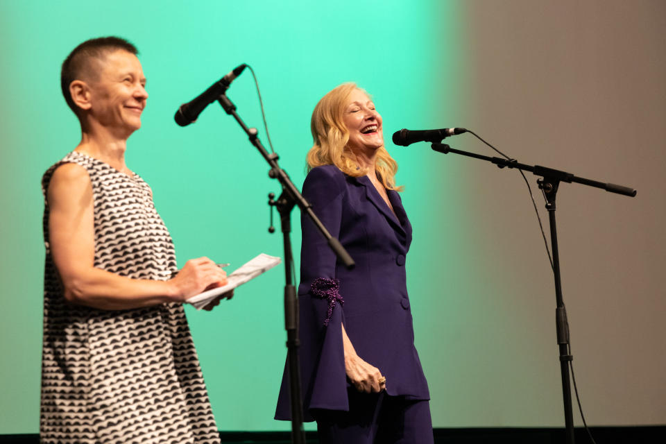 Patricia Clarkson at the Karlovy Vary Film Festival with interpreter Helena Koutna