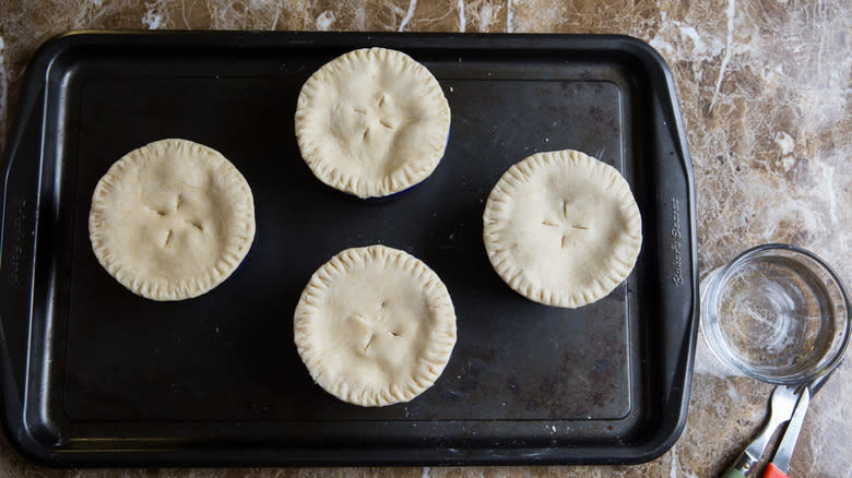 individual pot pies on tray