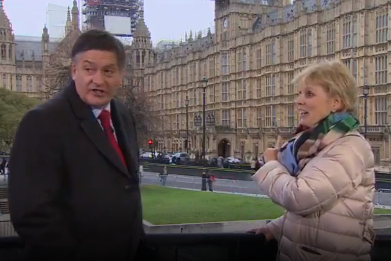 Anna Soubry drowned out by ‘Nazi’ taunts and abuse from pro-Brexit protesters during BBC and Sky interviews. (BBC screengrab)