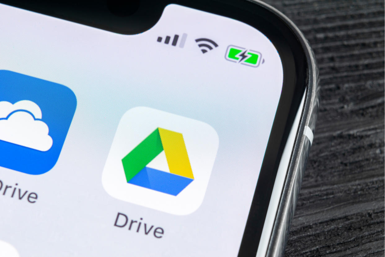  Closeup of Google Drive icon on iPhone. 