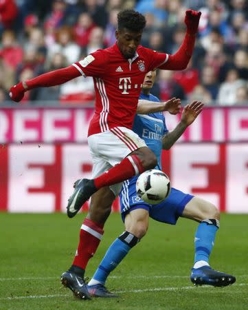 Football Soccer - Bayern Munich v Hamburg SV - German Bundesliga - Allianz Arena, Munich, Germany - 25/02/17 - Bayern Munich's Kingsley Coman scores the 7-0 v Hamburg SV. REUTERS/Michaela Rehle