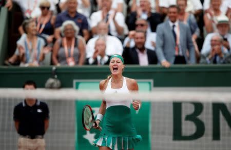 Tennis - French Open - Roland Garros, Paris, France - June 2, 2017 France's Kristina Mladenovic celebrates after winning her third round match against USA's Shelby Rogers Reuters / Benoit Tessier