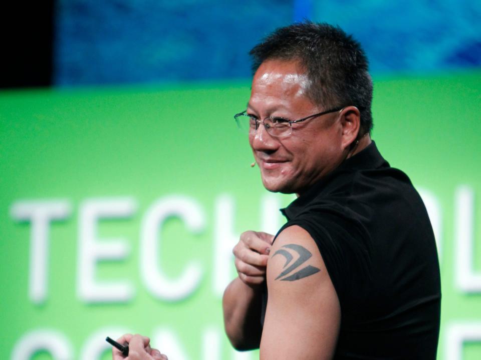 Nvidia founder, president and CEO Jensen Huang displays his tattoo in September 2010.