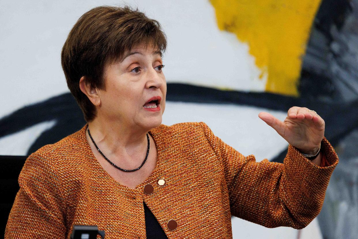 Kristalina Georgieva, Managing Director of the International Monetary Fund (IMF), speaks to the media following talks at the Chancellery on November 29, 2022 in Berlin, Germany.