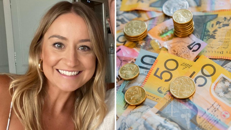 Melanie Stuart and picture of Australian money. Making money concept.