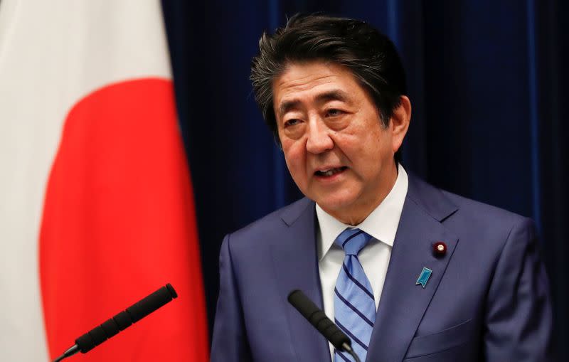 Japan's Prime Minister Shinzo Abe speaks during a news conference on Japan's response to the coronavirus outbreak at his official residence in Tokyo