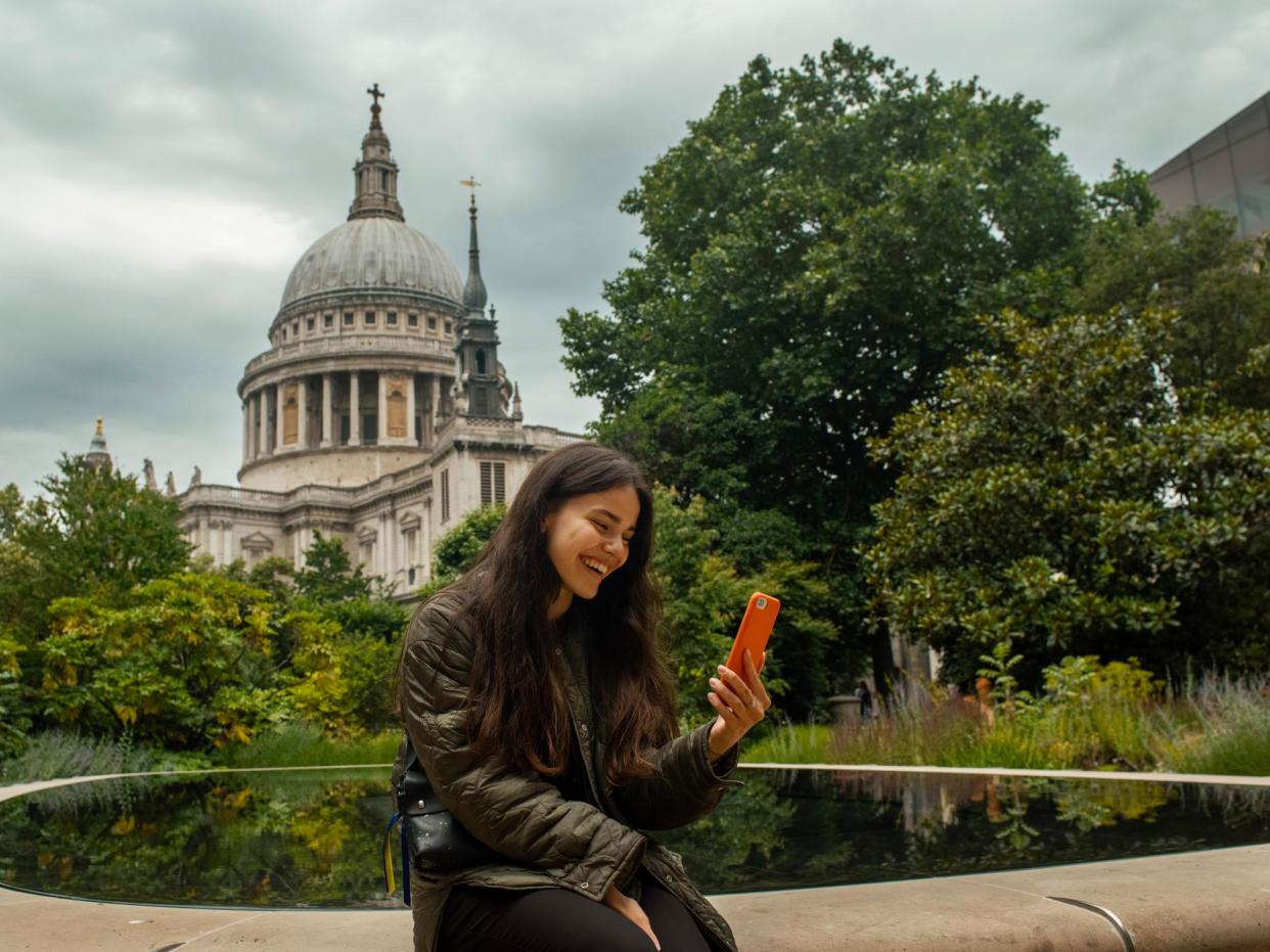 <span>Safe in London … Lena talking to her mum after a job interview.</span><span>Photograph: Polly Braden</span>