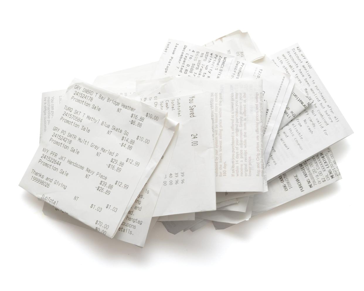 pile of shopping receipts