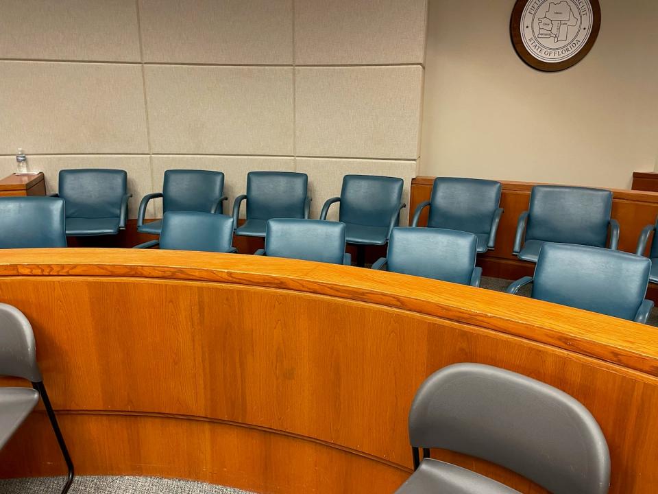 A jury box at the Marion County Judicial Center