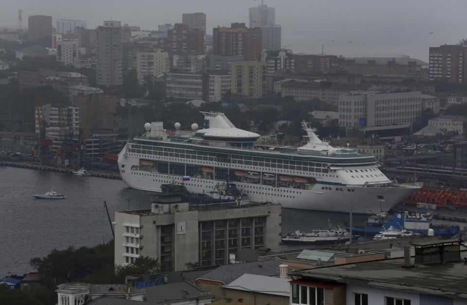 A cruise liner is berthed at the port in the eastern Russian city of Vladivostok Wednesday, Sept. 5, 2012. Once a mysterious closed city during Soviet times, Vladivostok is ready to strut in the world spotlight as host of the Asia-Pacific Economic Cooperation summit. Russia has splashed $20 billion preparing for the summit in Vladivostok, its largest but long-neglected Pacific port, as part of a grand plan to become a bigger player on Asian markets. (AP Photo/Vincent Yu)