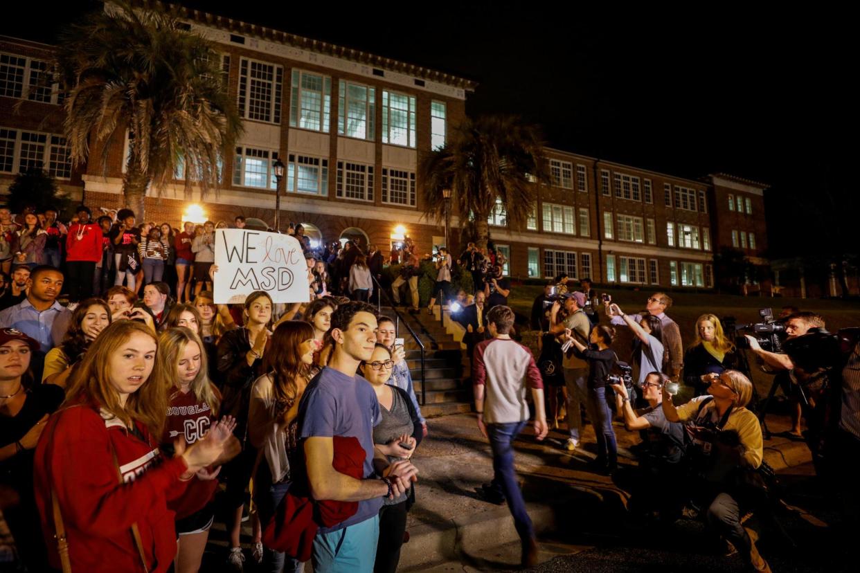 Arrival: the students were welcomed by fellow teens in the state capital: Reuters